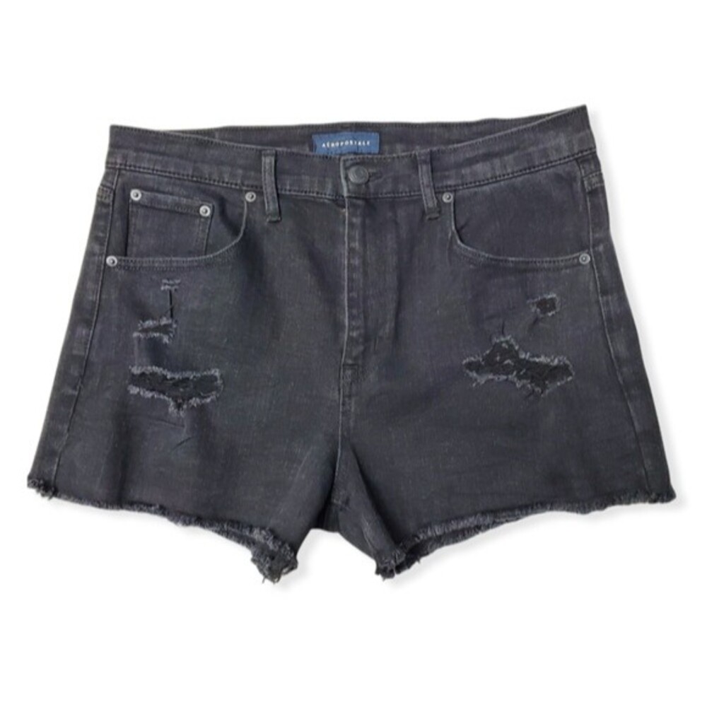 Aeropostale Distressed High Rise Black Denim Shorts Size 12